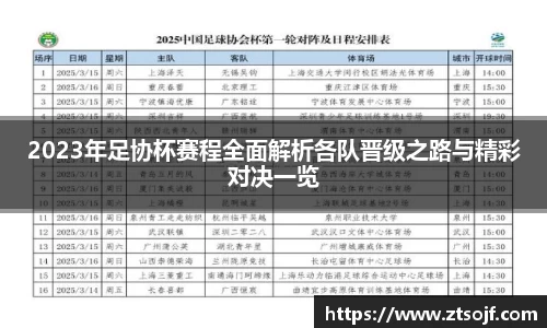 2023年足协杯赛程全面解析各队晋级之路与精彩对决一览