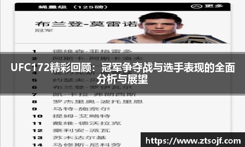 UFC172精彩回顾：冠军争夺战与选手表现的全面分析与展望